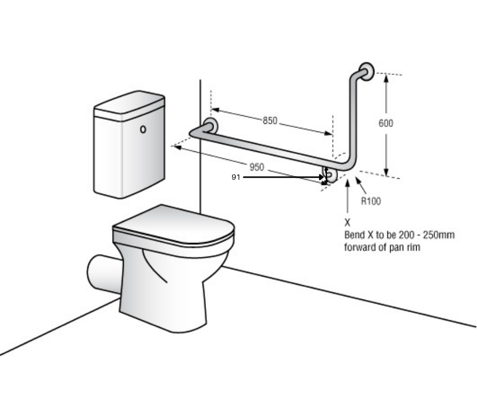 Metlam Antimicrobial Coated Accessible LH 90° Grab Rail - OzWashroom
