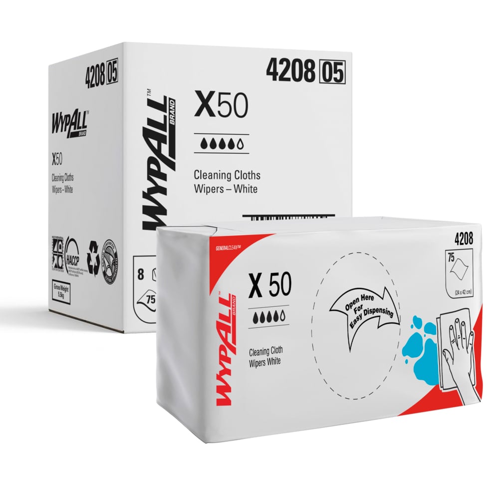 WYPALL X50 Reinforced Single Sheet White Wipers