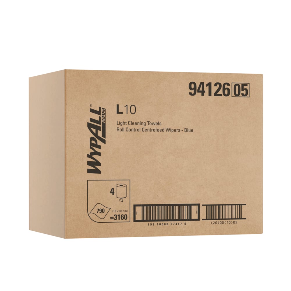 WYPALL L10 Roll Control Centrefeed Wiper, Blue Roll (94126) – Single Use Disposable Cleaning Wipers