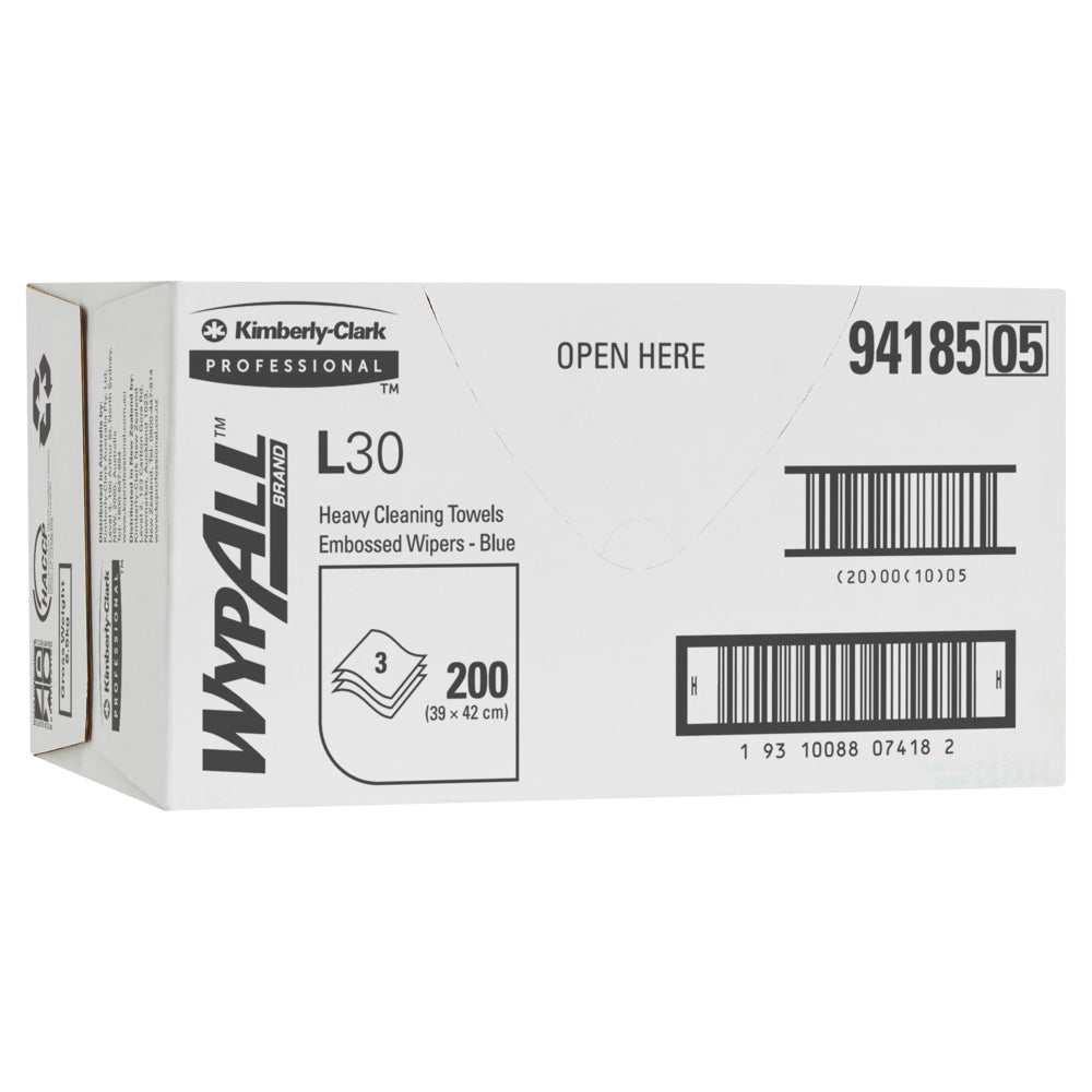 WYPALL L30 Embossed Wipers (94185), Blue 3-Ply Cleaning Wipers,
Disposable Wipes