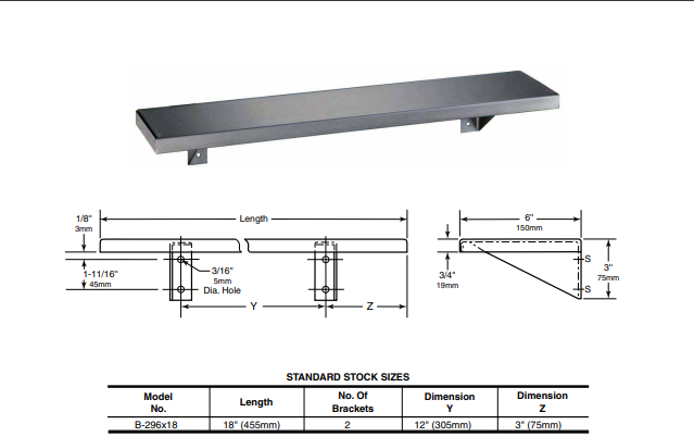 Bobrick Stainless Steel Utility Shelf B296-18