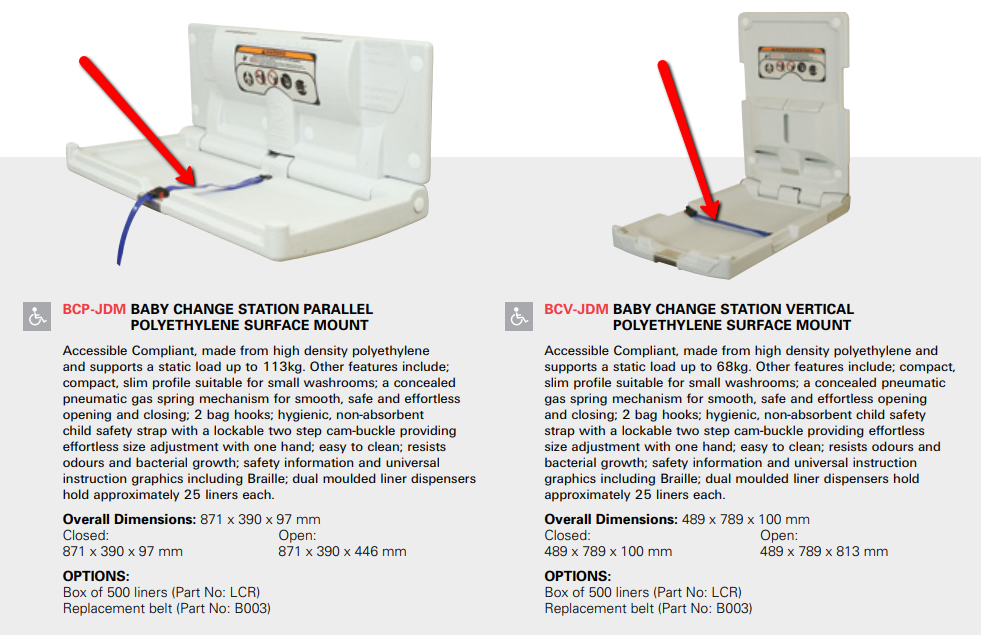 JD Macdonald Blue Strap for vertical or Horizontal Baby Change Station B003 - OzWashroom