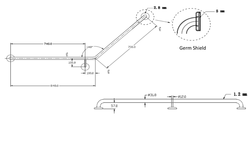 JD Macdonald Grab Rail Sloping Arm 40 Degrees - OzWashroom