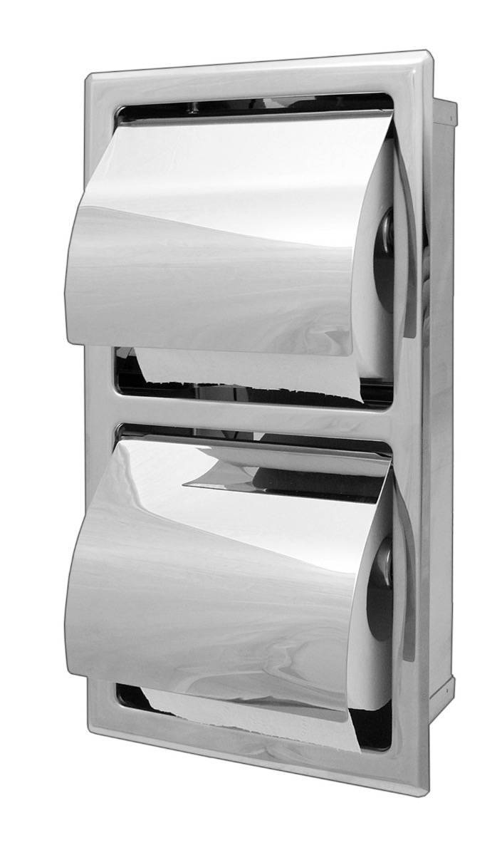Twin Toilet Roll Holder Recessed Vertical S'Steel T6608 - OzWshroom