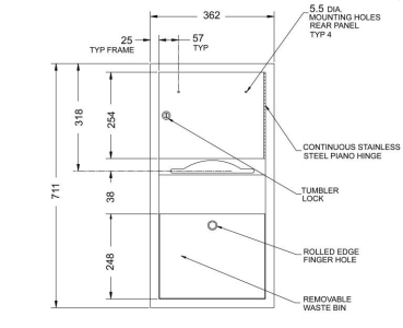 10-0462-AD: RECESSED PAPER TOWEL DISPENSER & WASTE BIN 7.6L 