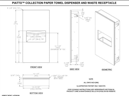 JDM PAPER TOWEL DISPENSER & WASTE BIN 8.4L 