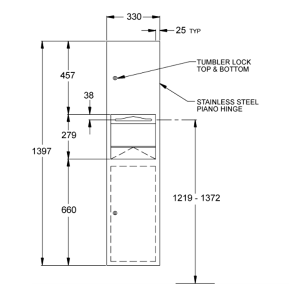 JD Macdonald Paper Towel Dispenser & Waste Bin (Recessed/Surface Mount)