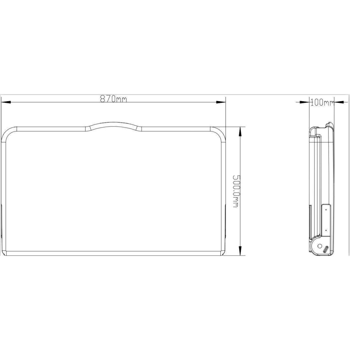 Dimension of the side and top of the product "Kanga Kare Baby Change Station Light Grey"