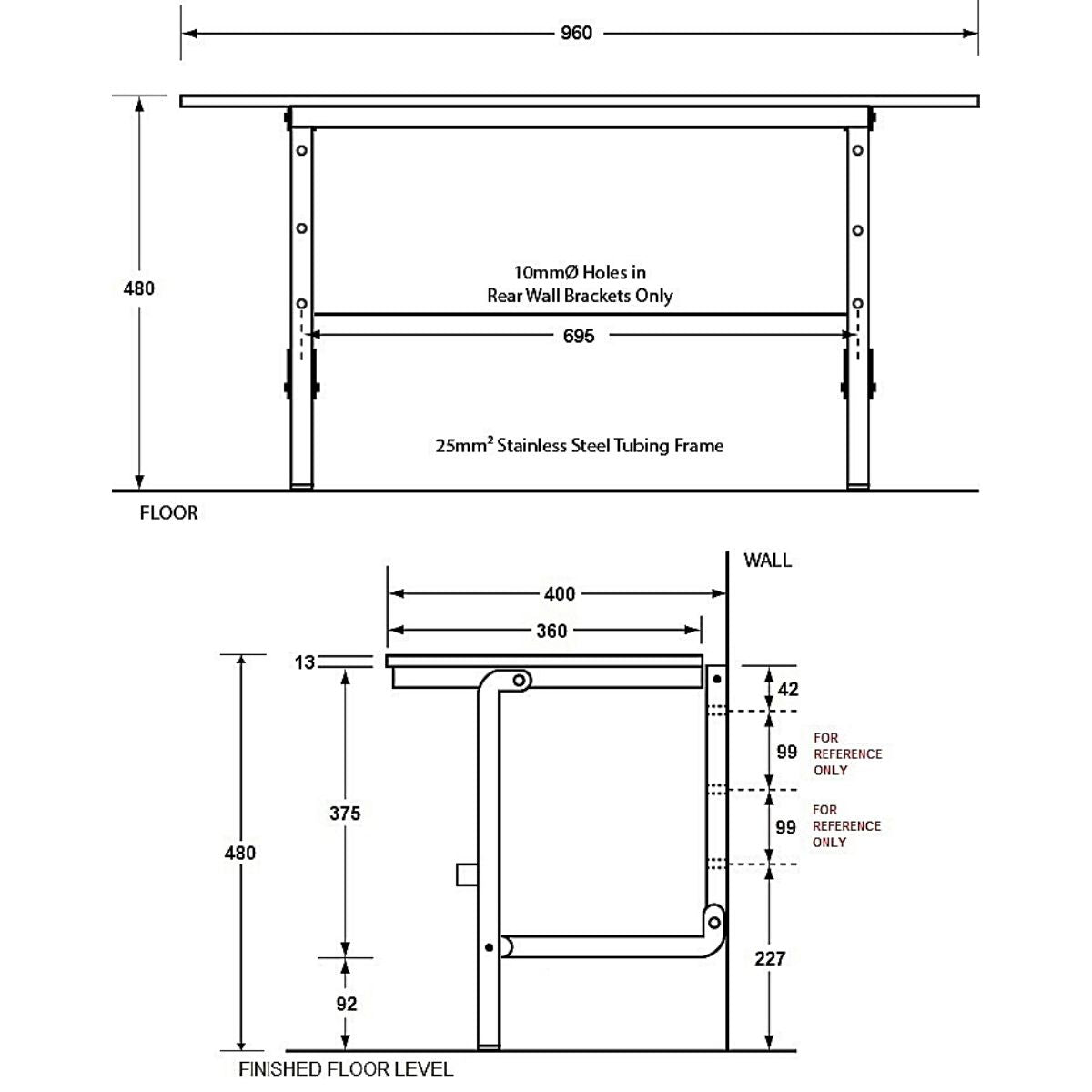 ML995PH Metlam Accessible Folding Long Shower Seat with Handle - Phenolic Specs