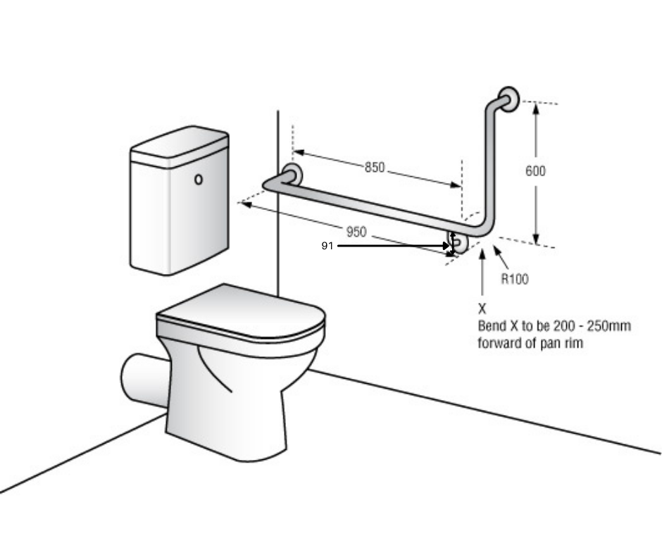 Metlam Antimicrobial Coated Accessible LH 90° Grab Rail