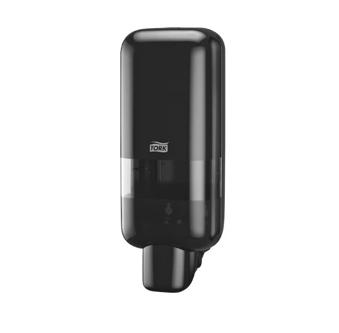 Tork Soap and Sanitiser Dispenser Black S4 wall mounted push button dispenser with refill window