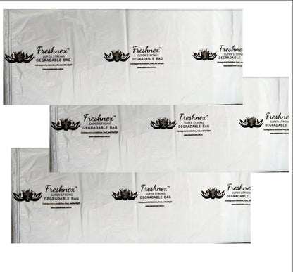 degradable bags with 'Freshnex' branding on a white background