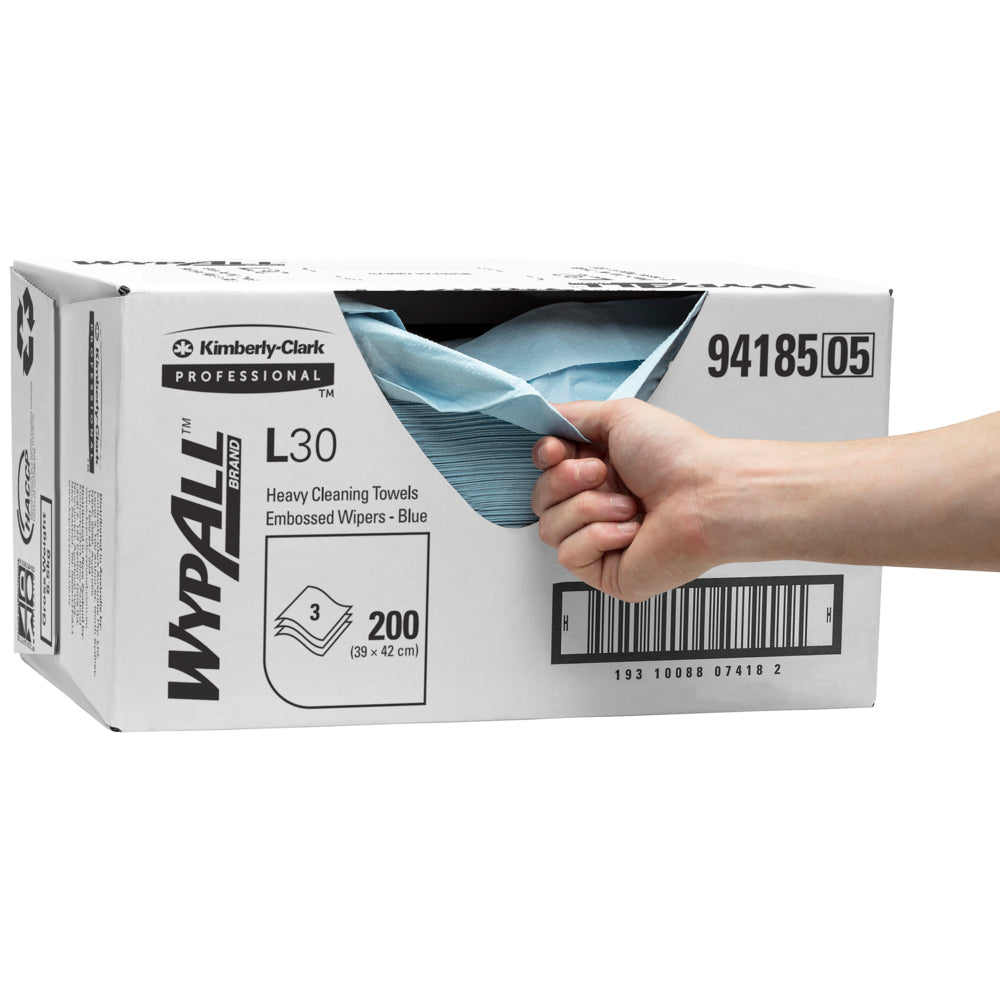 WYPALL L30 Embossed Wipers (94185), Blue 3-Ply Cleaning Wipers,
Disposable Wipes