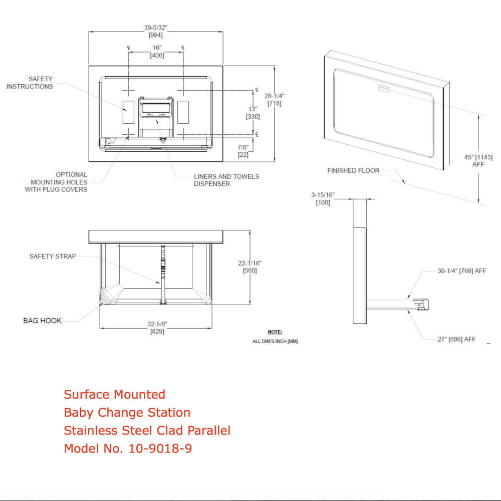 Baby Change Station Parallel Matte Black, Stainless Steel