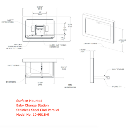 Baby Change Station Parallel Matte Black, Stainless Steel