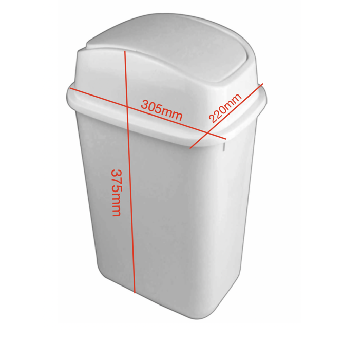Plastic White 15L Tidy Bin,Swinging Lid