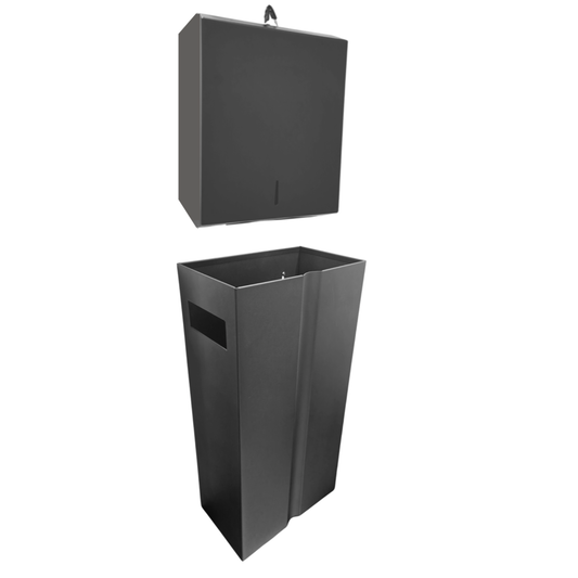 Combo Black Wall Mount 32L SS Bin and Towel Dispenser