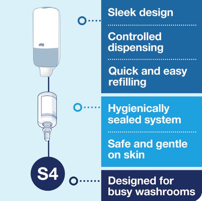 564508-Tork Soap and Sanitiser Dispenser Black S4 wall mounted push button dispenser with refill window
