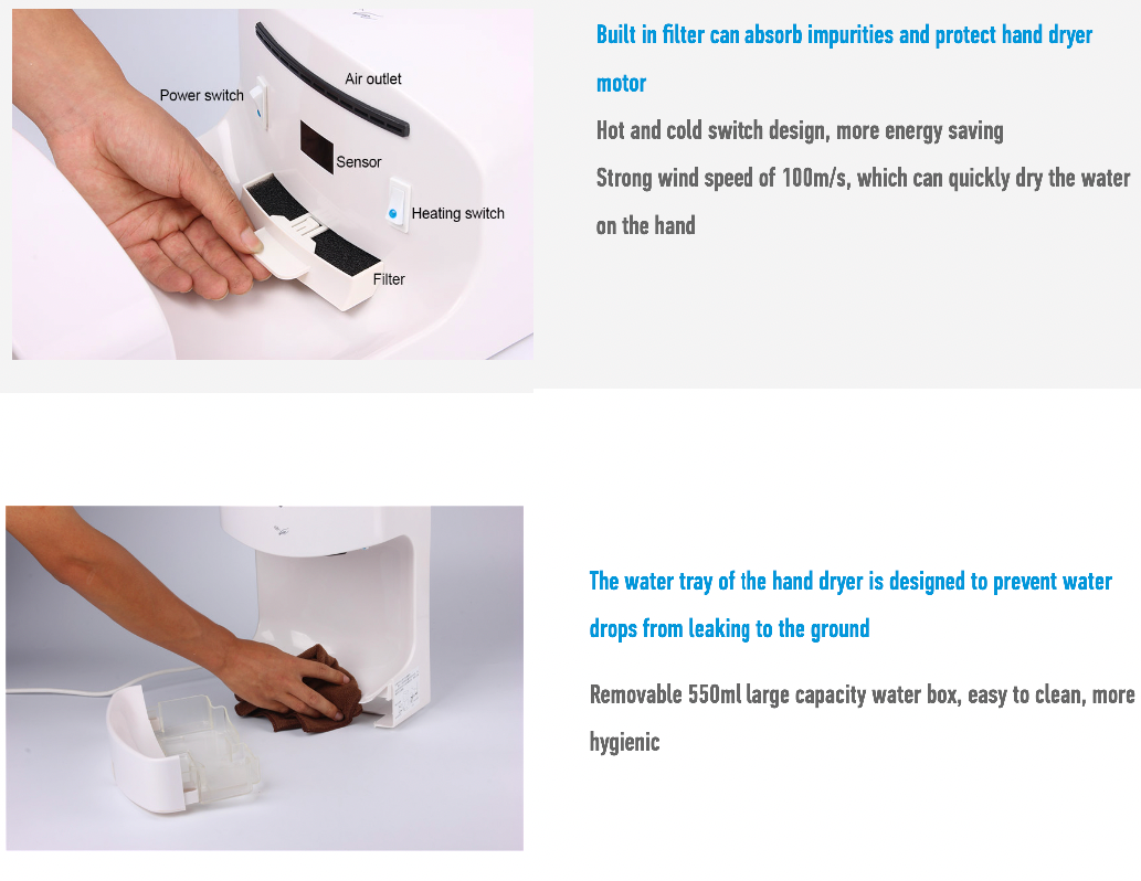 Vortex Mini Jet Hand Dryer, With Air Filter & Water Tray