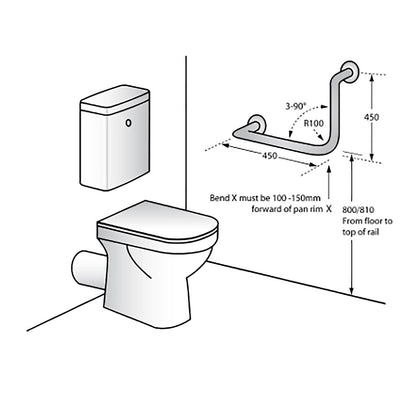 ANMB_MLR112 Metlam Antimicrobial Coated Ambulant 450mm 90° Grab Rail