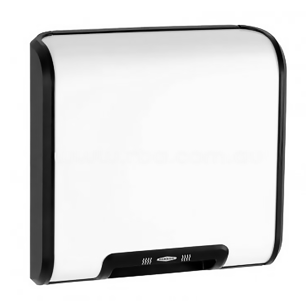 White Enamel Cover Black side, front view of the product "Bobrick Hand Dryer Trimline White B7120 by Ozwashroom"