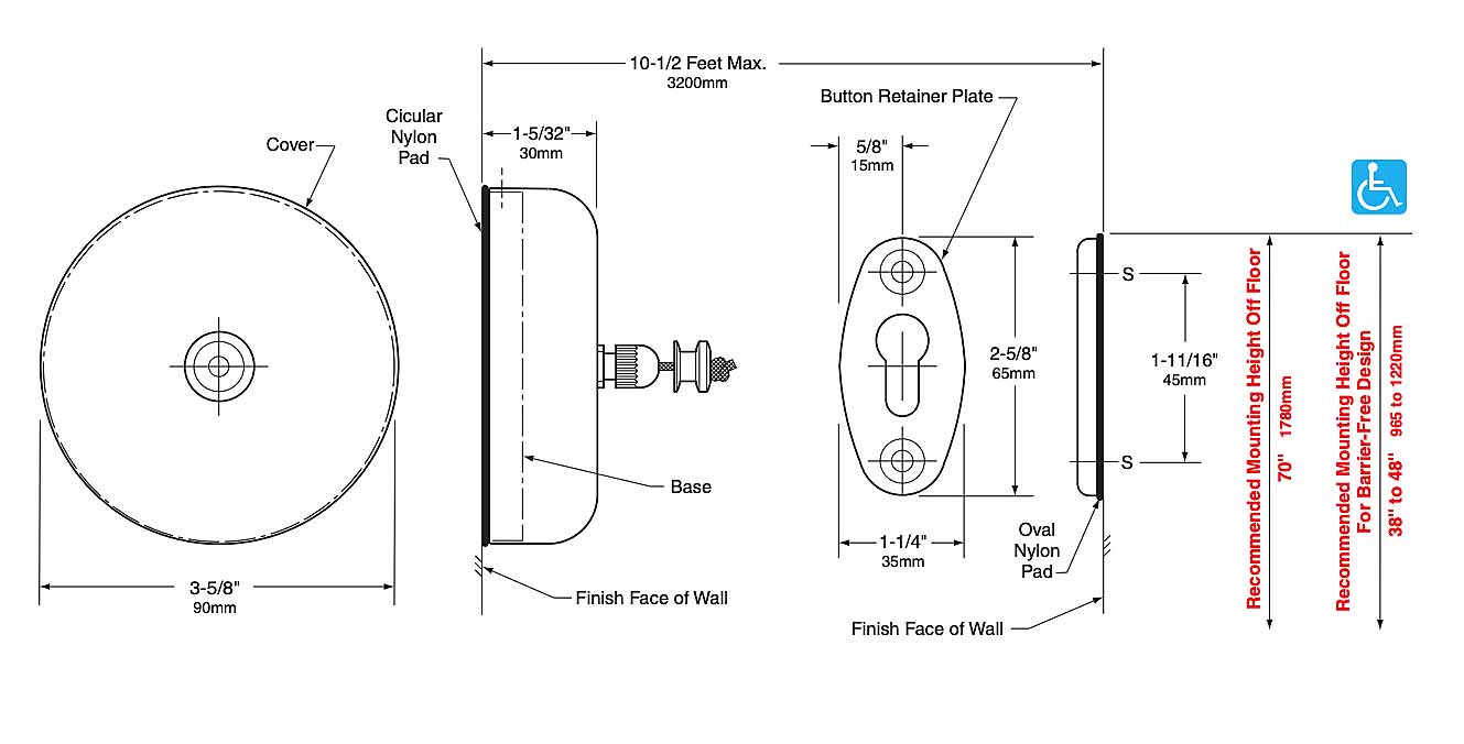 Illustration of the product with label "Bobrick Retractable Clothes Line B7636"