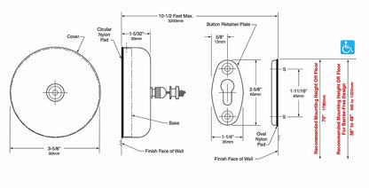 Illustration of the product with label "Bobrick Retractable Clothes Line B7636"