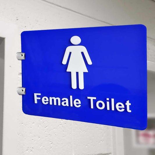 Stand Off Sign Embossed Blue Female Toilet with Text CV02 by Ozwashroom