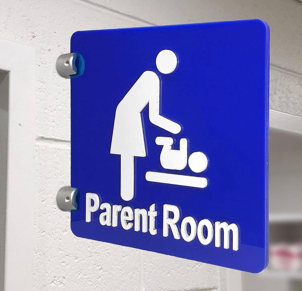 CV11 Stand Off Sign Embossed Blue Parent Room with Text