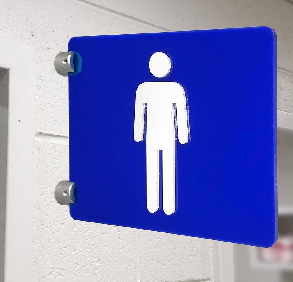 CVT01 Standoff Sign Embossed Blue Male Toilet without Text