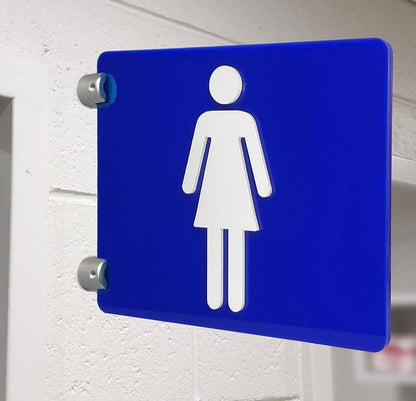 CVT02 Standoff Sign Embossed Blue female Toilet without Text