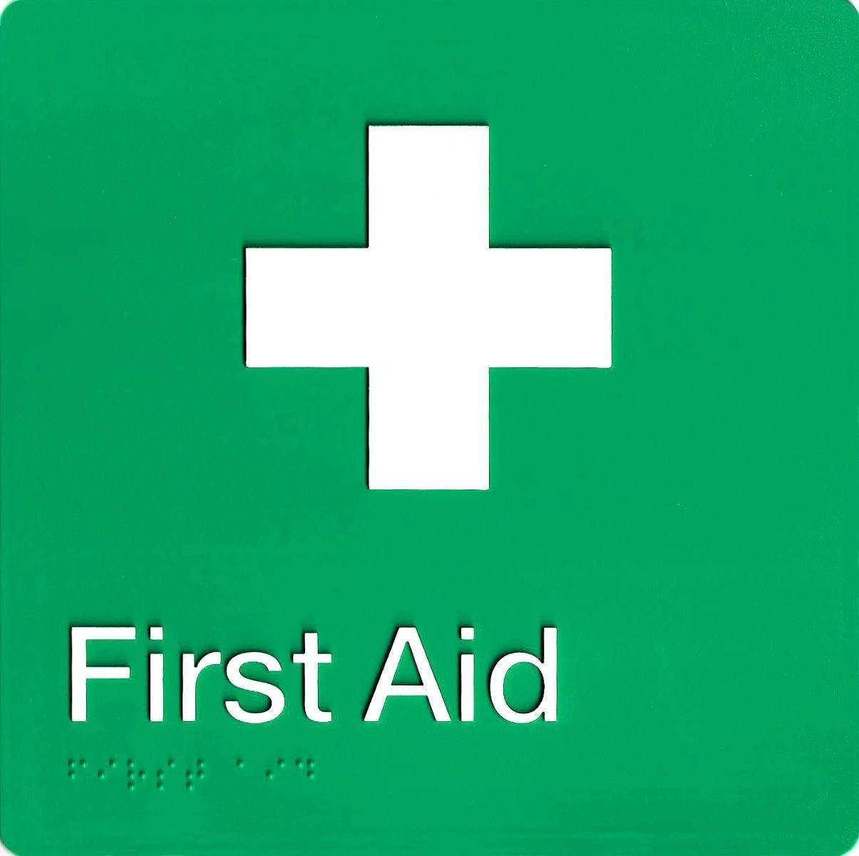 FA01 Green First Aid Braille Sign