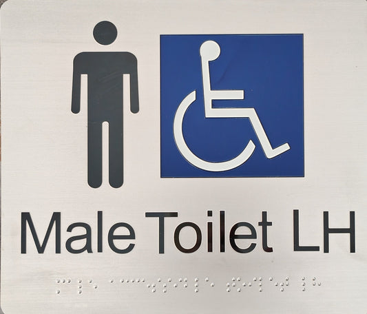 Male Disable Toilet Stainless Steel Sign - Left Hand Braille (SP09J-LH)