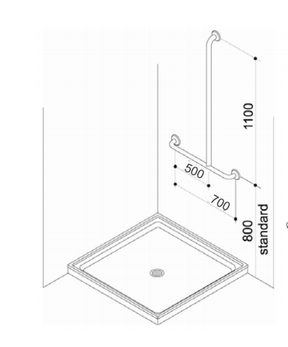 Grab Rail JD Macdonald Shower or Toilet "T" Horizontal & Vertical GRTOS29