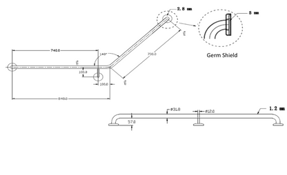 JD Macdonald Grab Rail Sloping Arm 40 Degrees