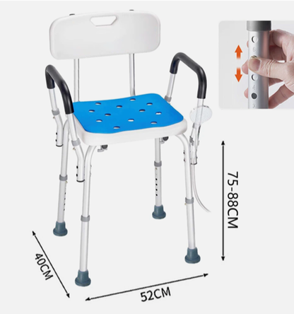 Adjustable shower chair with blue seat and white backrest Ozwashroom
