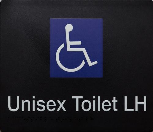 Unisex Toilet Disabled White on Black Braille Sign