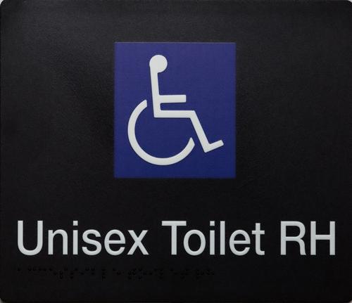 Unisex Toilet Disabled White on Black Braille Sign