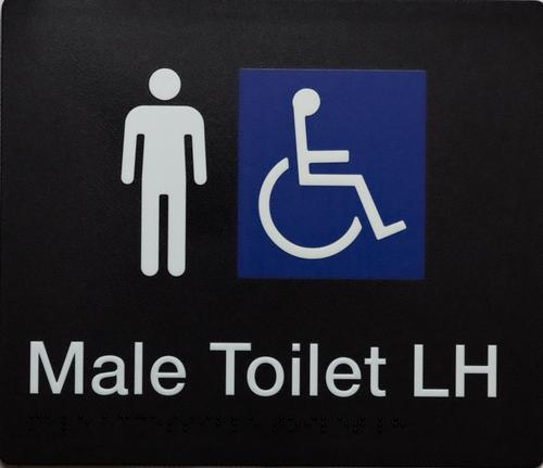 Male Disable Left Hand Toilet White on Black