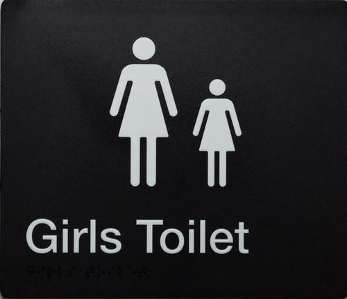 Girls Toilet Braille Sign White on Black Polypropylene