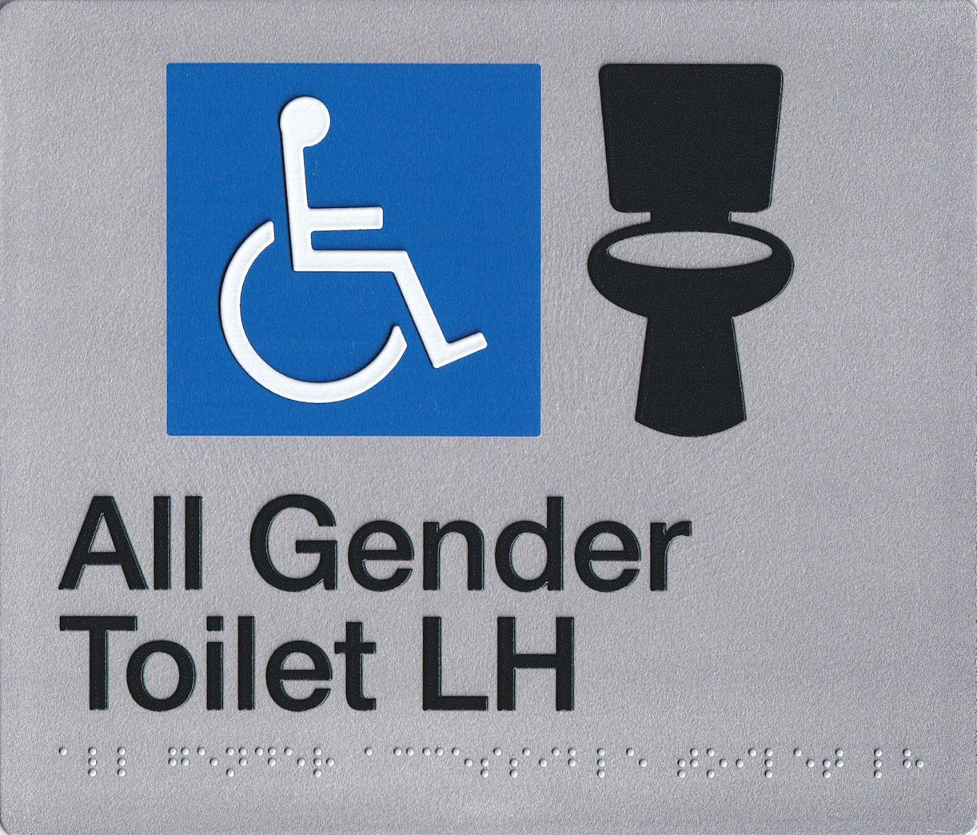 SS48-LH Silver Plastic All Gender Toilet LH Braille Sign