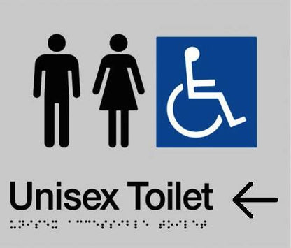 SS05LA Unisex Disable Silver Plastic Braille Sign Toilet Left Arrow