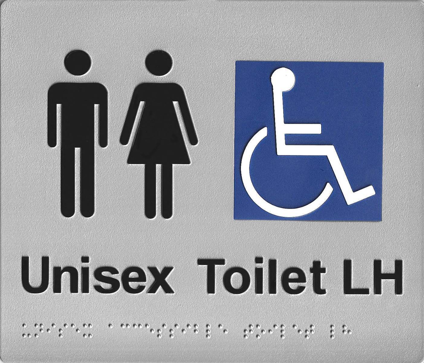 SS06 Silver Plastic Unisex Disabled Toilet Left Hand Braille Sign