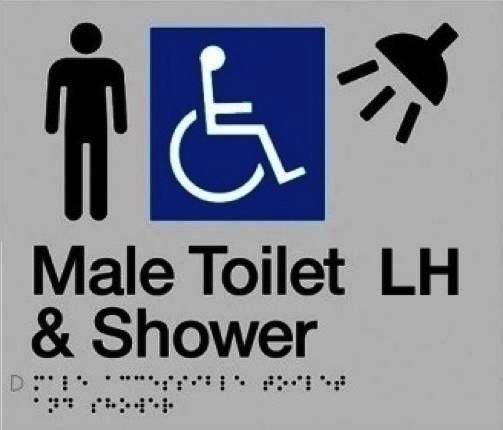 Male Disabled Toilet & Shower Braille Sign Left Hand