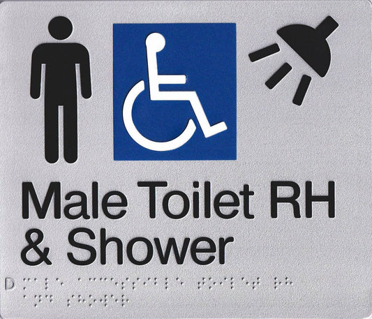 SS14RH Silver Plastic Male Disabled Toilet & Shower Sign R Hand