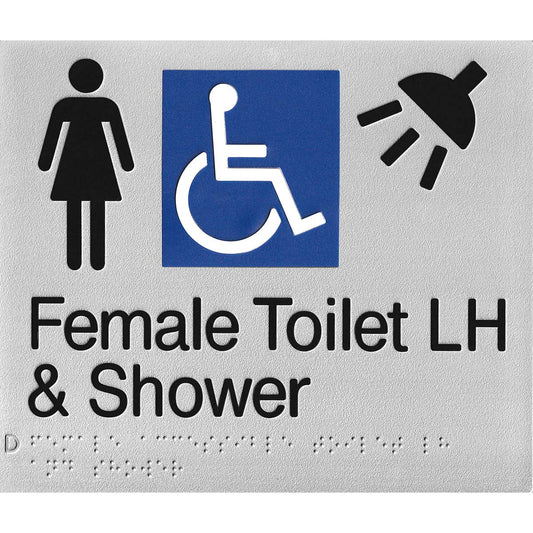 SS15LH Silver Plastic Female Disabled Toilet & Shower Braille Sign Left Hand