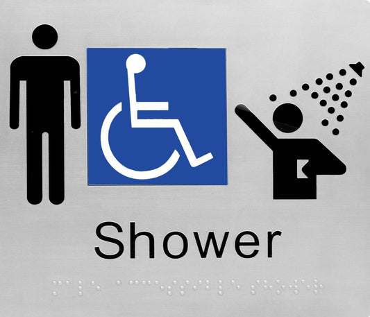 Male Disable Shower Silver Braille Sign