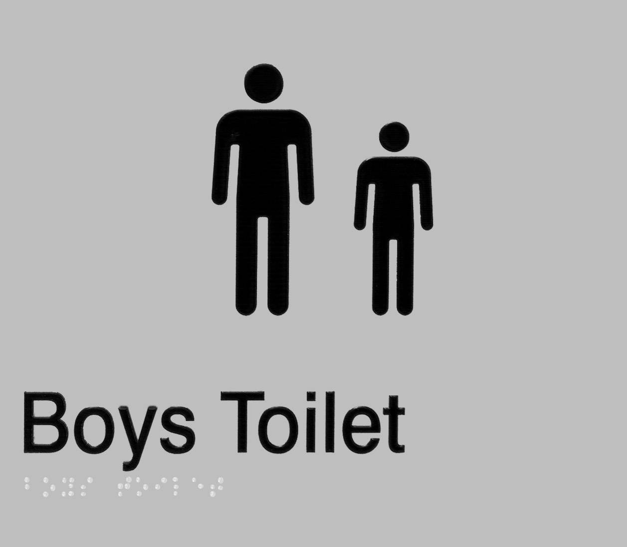 Man and Boy tactile symbols, Silver Braille Toilet Sign and Size: 210 x 180 x 3mm