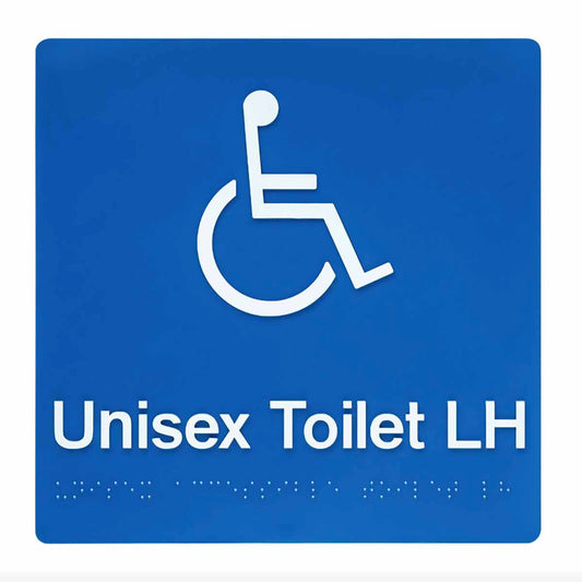  Disabled Toilet Left Hand Blue Plastic Braille Sign Raised Icons Text SV03-LH