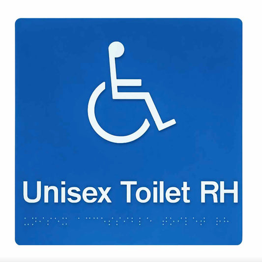 Disabled Toilet Right Hand Blue Plastic Braille Sign Raised Icons Text SV03-RH 